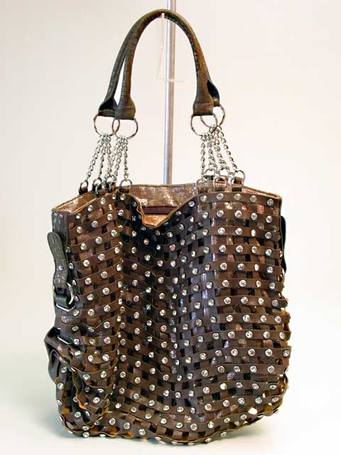 Hobo Bag Faux-Leather Chains Gems - Click Image to Close