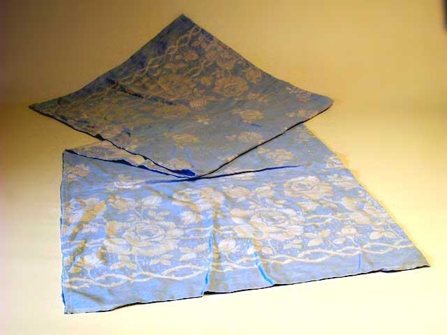 Antique Blue Rose Pattern Runner Set - Click Image to Close