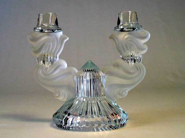 Crystal - Double Candle Holder w/Frosted Details