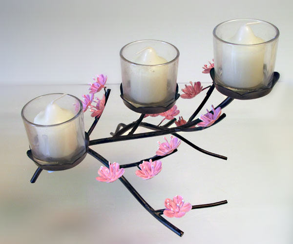 PartyLite Wild Rose Triple Votive Candle Display - Click Image to Close
