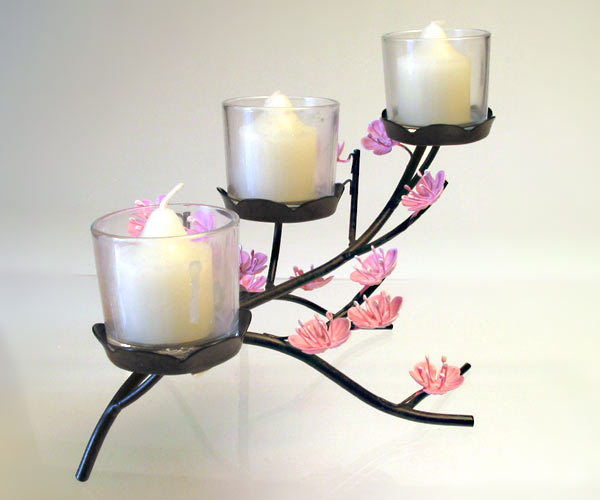 PartyLite Wild Rose Triple Votive Candle Display - Click Image to Close