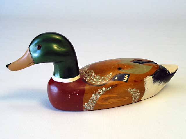 Painted Wooden Duck Decoy - Click Image to Close