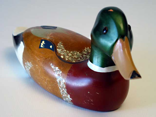 Painted Wooden Duck Decoy - Click Image to Close